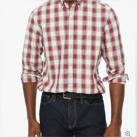 NWT J.Crew Tartan Slim Untucked-Fit Flex Casual Shirt - Ivory Festival Red BB708 - Picture 2 of 4